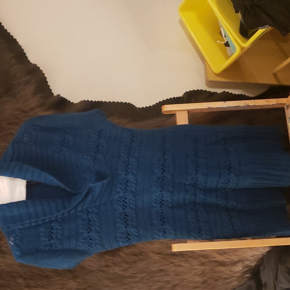 Blue Crochet short-sleeved sweater dress. Size XL